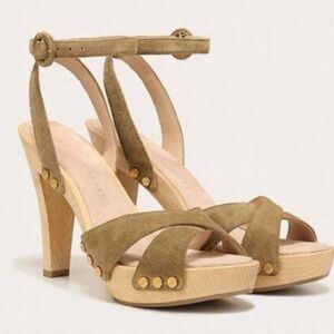 Veronica Beard tan Lamont wood heel sandals size 8.5 NWOTS
